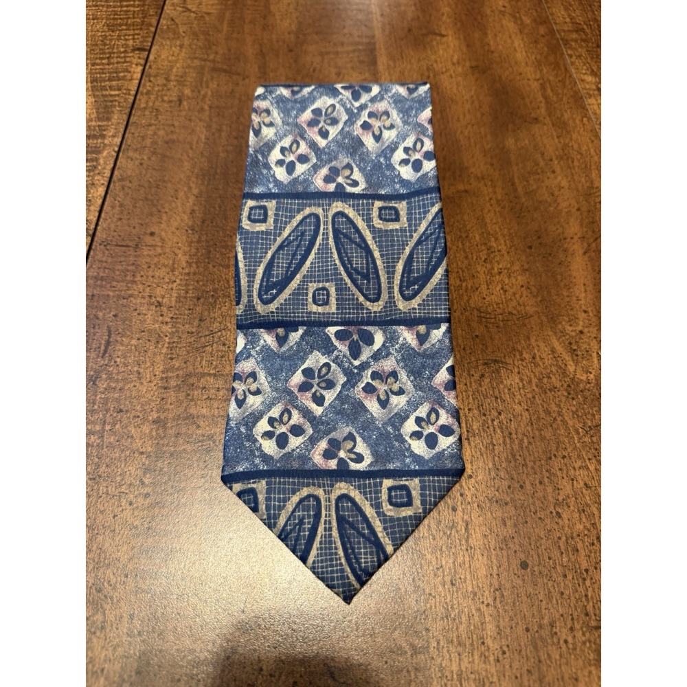 Barrington Men's 100% Silk Tie Blue Abstract Paisley Italian Fabric Made USA